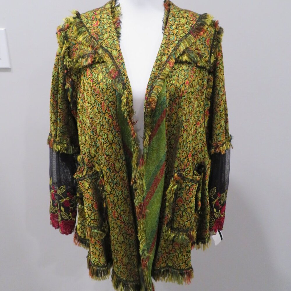 URU Hand Dyed Silk Embroidered Jacquard Jacket OS
